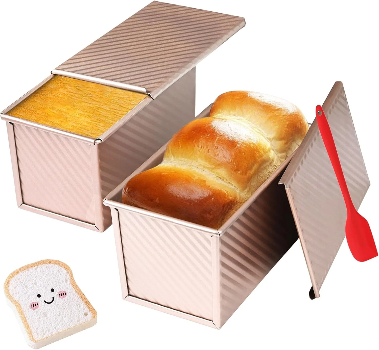 Pullman Loaf Pan W/ Lid 2 Pack 1 lb Dough Capacity Homemade Bread Non-stick