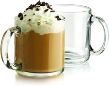 Bexter Pack of 2 Clear Glass Coffee Mugs – 13 oz Heavy-Duty 13 oz, 