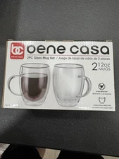 Bene Casa 2PC Double Wall Insulted 12oz Glass MiG Set. New