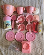 Lot of Fisher-Price Vintage 1982 Pink Pretend Tea Set and Kitchen Accessories