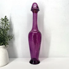 Vintage Amethyst Genie Decanter Bottle 19 Inch Flash Painted Purple Glass