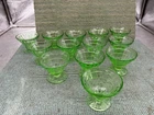 VINTAGE LOT of 13 ANCHOR HOCKING OPTIC GREEN URANIUM GLASS SHERBETS NEAR MINT