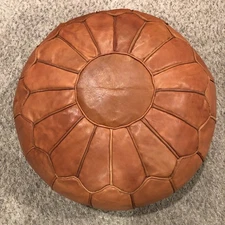 Moroccan Leather Pouf Ottoman 19" BOHO Footstool MCM Mod