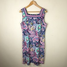 Talbots Paisley Floral Sleeveless Dress L Large Stretch Colorful Pullover