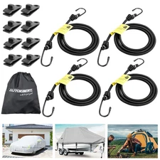 4PC Bungee Cord Set Elastic Tie Down Strap Car Cover Gust Straps Camping Tent