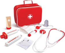 Doctor Kit for Kids - 7-Piece Pretend Play Wooden Medical Set with Stethoscope a