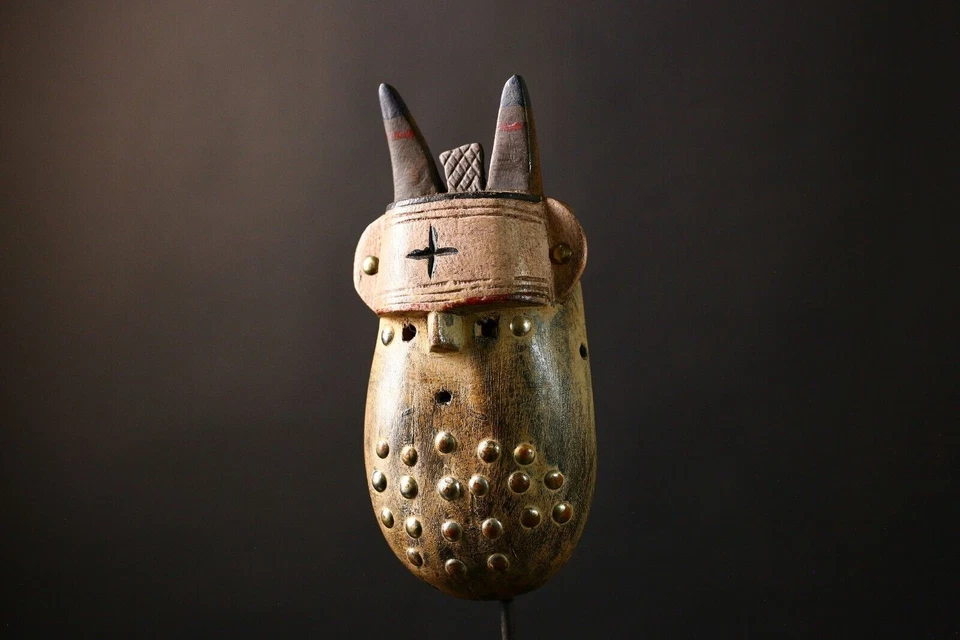 African Mask Vintage TOMA TOMA - Hand-Carved Baule Tribe Wall Art Decor-G3660 - Image 2 of 4