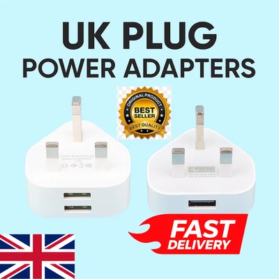 UK Mains 3 Pin Plug Adapter Wall Charger 1/2/3-Port Dual USB For Phones Tablets