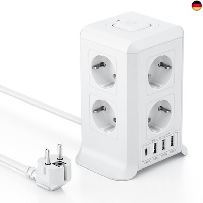 Multiple Socket with USB-C, 8-Way Power Strip with Switch, Power Strip with 4 US