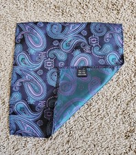Black Navy Teal Purple Paisley 100 Silk Pocket Square