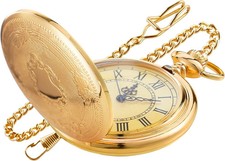 Gold Smooth Shield Round Case Quartz Pocket Watch Movement with...