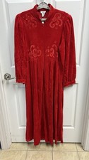 Vintage NOS Sara Beth Womens M Robe 1/2 Zip Velour Long Red Floral Embroidered