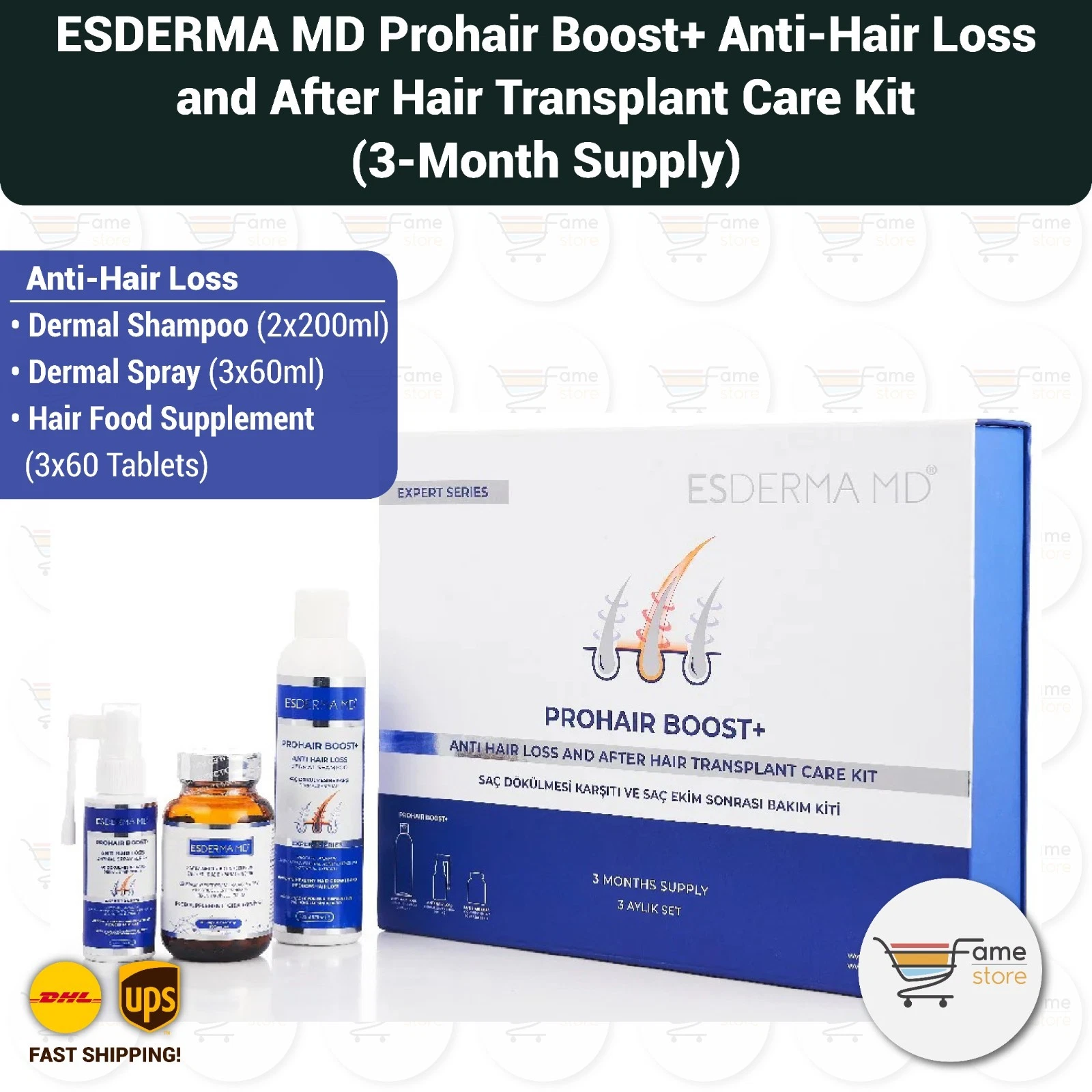 Esderma MD ProHair Boost+ Anti-Hair Loss, After Hair Transplant Kit 3 Months Set