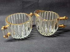 1940s JEANNETTE GLASS Creamer & Sugar Set - NATIONAL Pattern With Gold Accents