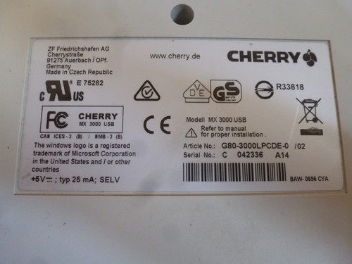 Keyboard CHERRY Model MX 3000 USB, QWERTZ, ANSI, funktionsgeprüft top Zustand - Bild 3 von 3
