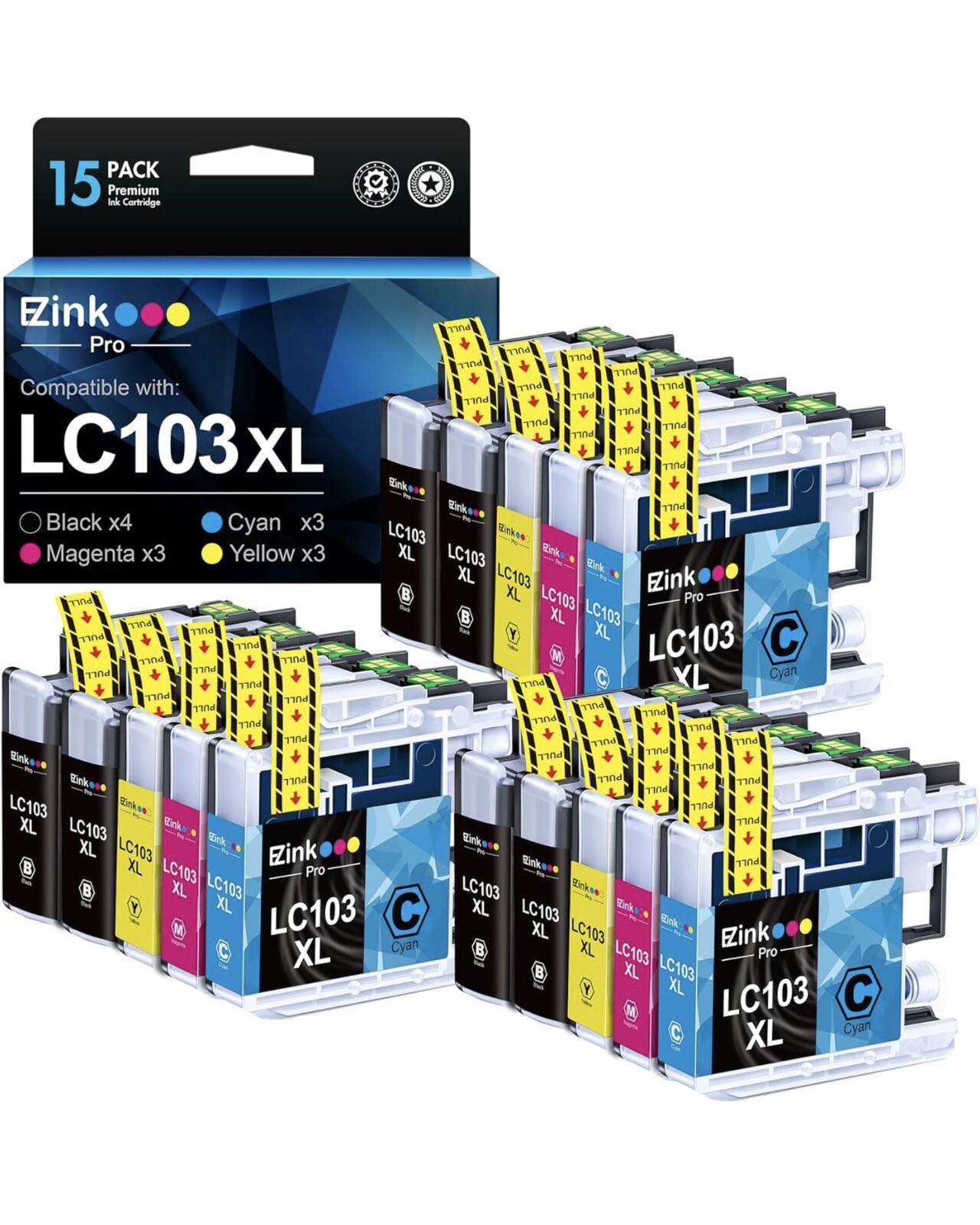 LC103 LC103XL Compatible Ink Cartridge Replacement for Brother - 15 Pack