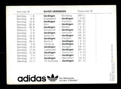 Original Mannschaftskarte Bayer Uerdingen 1987-88 + A 185152 OU - Bild 2 von 2