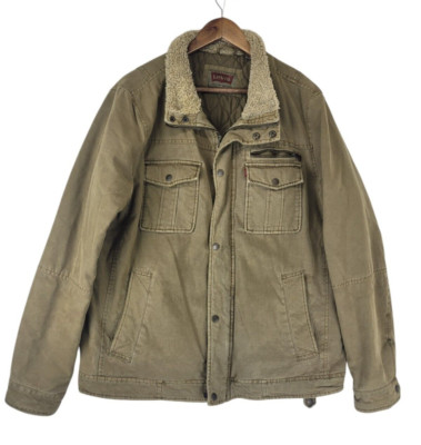 Levi's Heavy Brown Canvas Trucker Jacket Men L Brown Sherpa Lined Snap Western