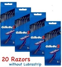 20 Authentic Gillette 2 Disposable Razors Twin Blade NO Lubrastrip 4 Packs Of 5