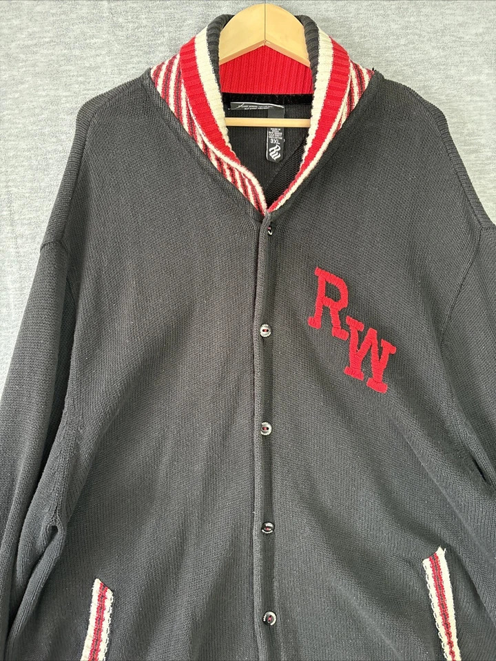 Cárdigan Universitario Vintage Rocawear Para Hombres 3XL Negro Rojo Logo Bordado Skate Surf Foto 3 de 4