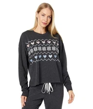 P.J. Salvage L6709 Womens Grey Summit Embroidered LS Pajama Top Size L