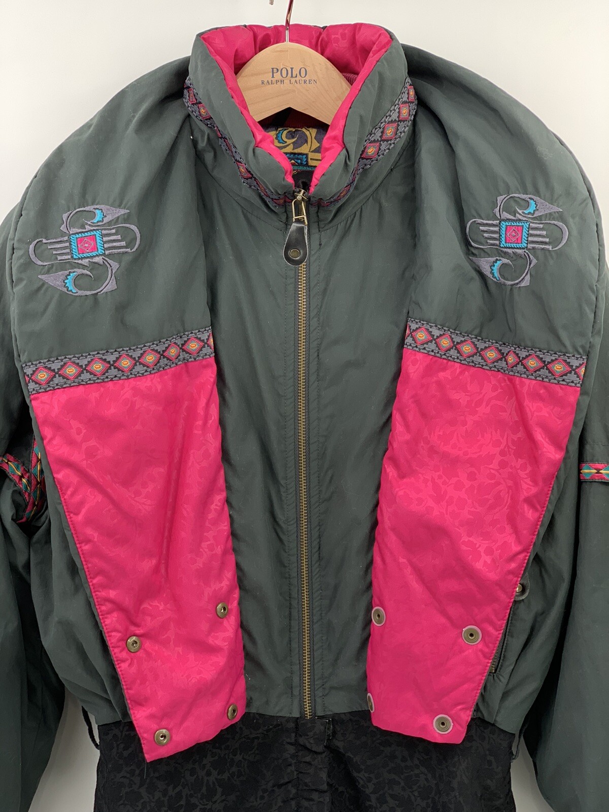 Head Vintage Black Embroidered 1pc Salopettes Skiwear Snow Suit Size 8