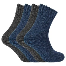 4 Pairs Winter Non Slip Socks for Men | THMO | Warm Merino Wool Slipper Socks