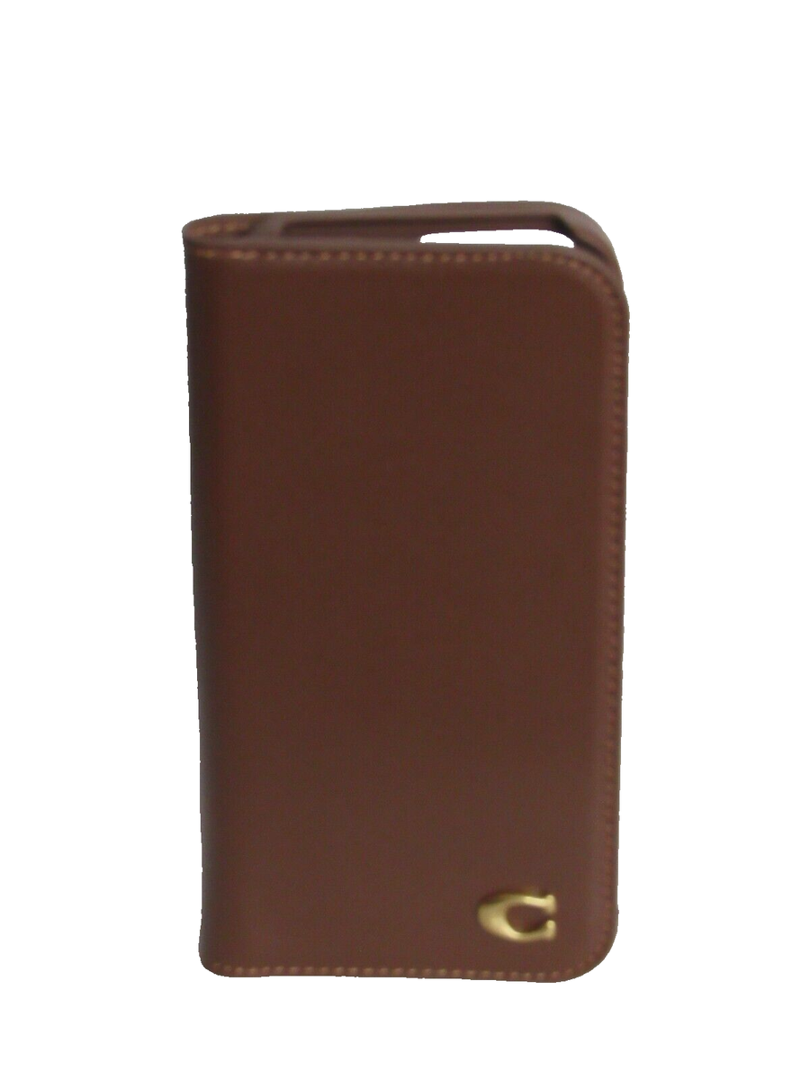 COACH iPhone 2024用手帳型ケース ブラウン Coach Leather Folio Wallet Phone Case for 2024 iPhone Pro Hazelnut