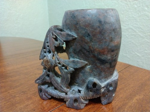 Vintage Hand Carved Soapstone Sculpture Leaf Asian Chinese 4" Beautiful Color - Picture 3 of 13