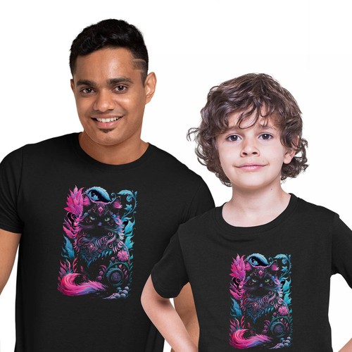 Mystical Cat Illustration Sassy Cat Magic Black T-Shirt - Picture 5 of 26