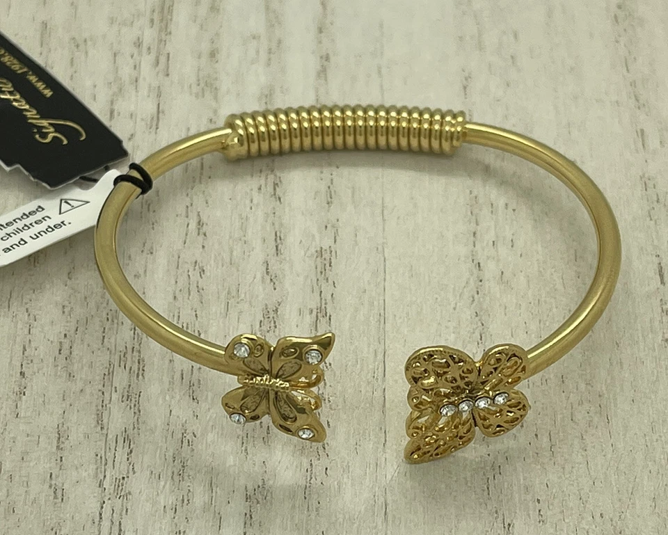 Brazalete brazalete con bisagra de resorte mariposa acento cristal tono dorado 2028 para mujer Foto 2 de 4