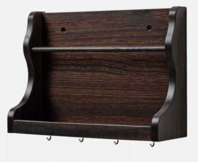 IKEA Levla Wall Shelf Organizer w/Hooks Solid Pine Dark Brown 10¾