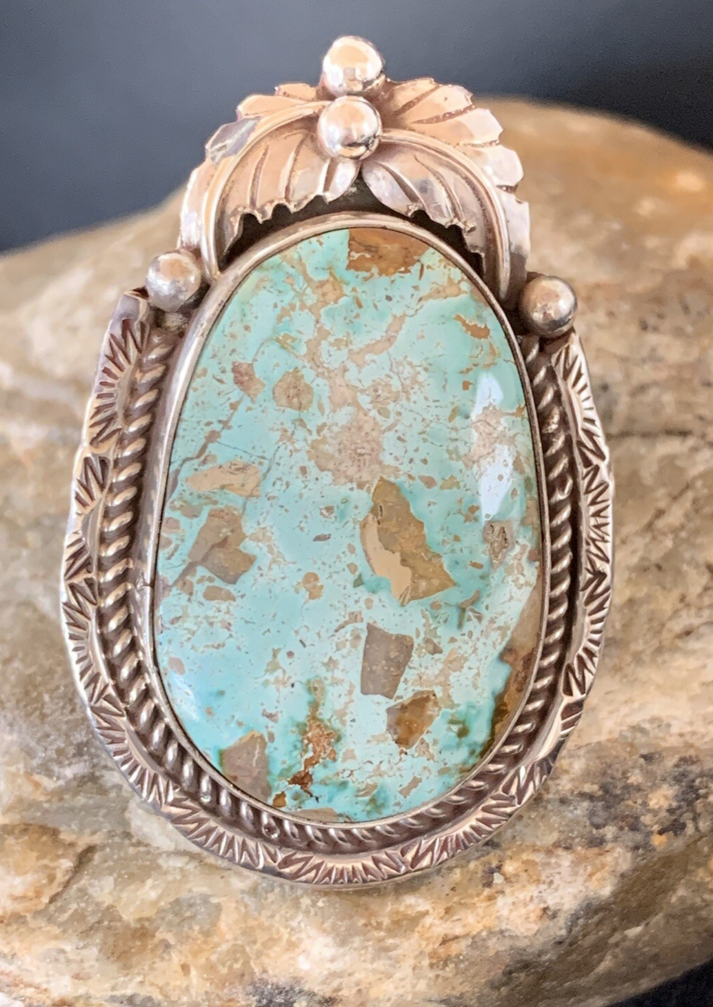 Mens Navajo Sterling Silver Blue Green Royston Turquoise Ring Size 9 19286