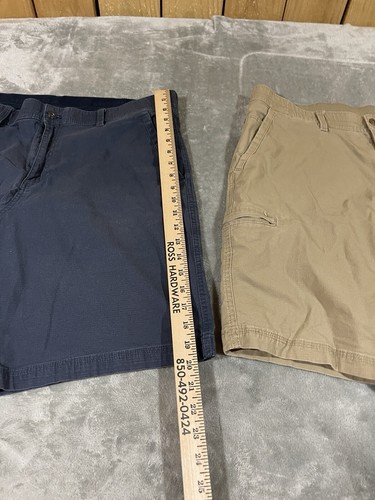 (2) Weatherproof Mens 38 Shorts Blue, Tan Cargo Mid Rise Elastic Waistband - Picture 5 of 21