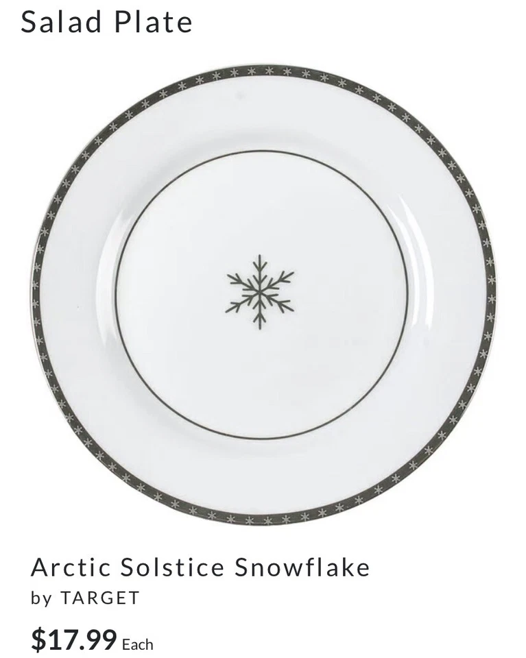 "Lote de 4 platos de ensalada Target Home ARCTIC SOLSTICE 8,75"": copos de nieve plateados ❄️" Foto 4 de 4