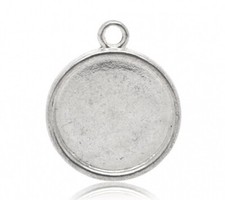 Cabochon Setting Pendants Round Disc Antique Silver Color Fits 20mm Dia 20 Pcs