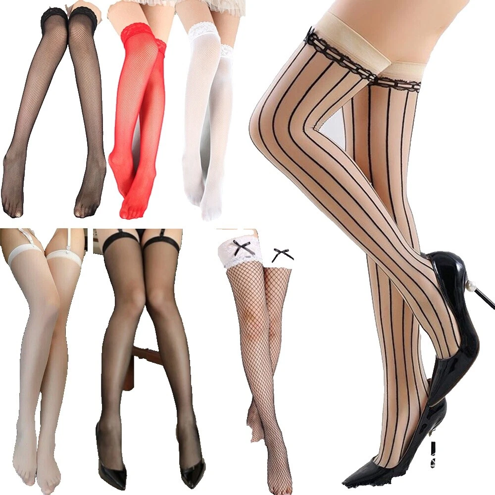 Mezcla de acrílico Medias Floral & Medias hasta el muslo para mujeres