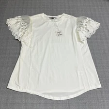Davi & Dani Shirt Womens 2XL Ivory Tulle Puff Sleeve Embroidered Fairy Feminine