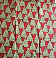 3" Christmas Trees Red Background Cotton Blend Fabric 27" x 42" Holidays Winter