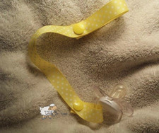 Pacifier Holder Binki Clip Toy Baby Mom Diaper Bag Yellow White Polka Dots