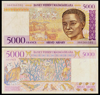 billet Madagascar 5000 Francs 1000 Ariary 1994 P 78 BE