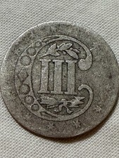 United States "Trime" Three Cent Silver Coin, 1850s (Type 2) - Scarce Design