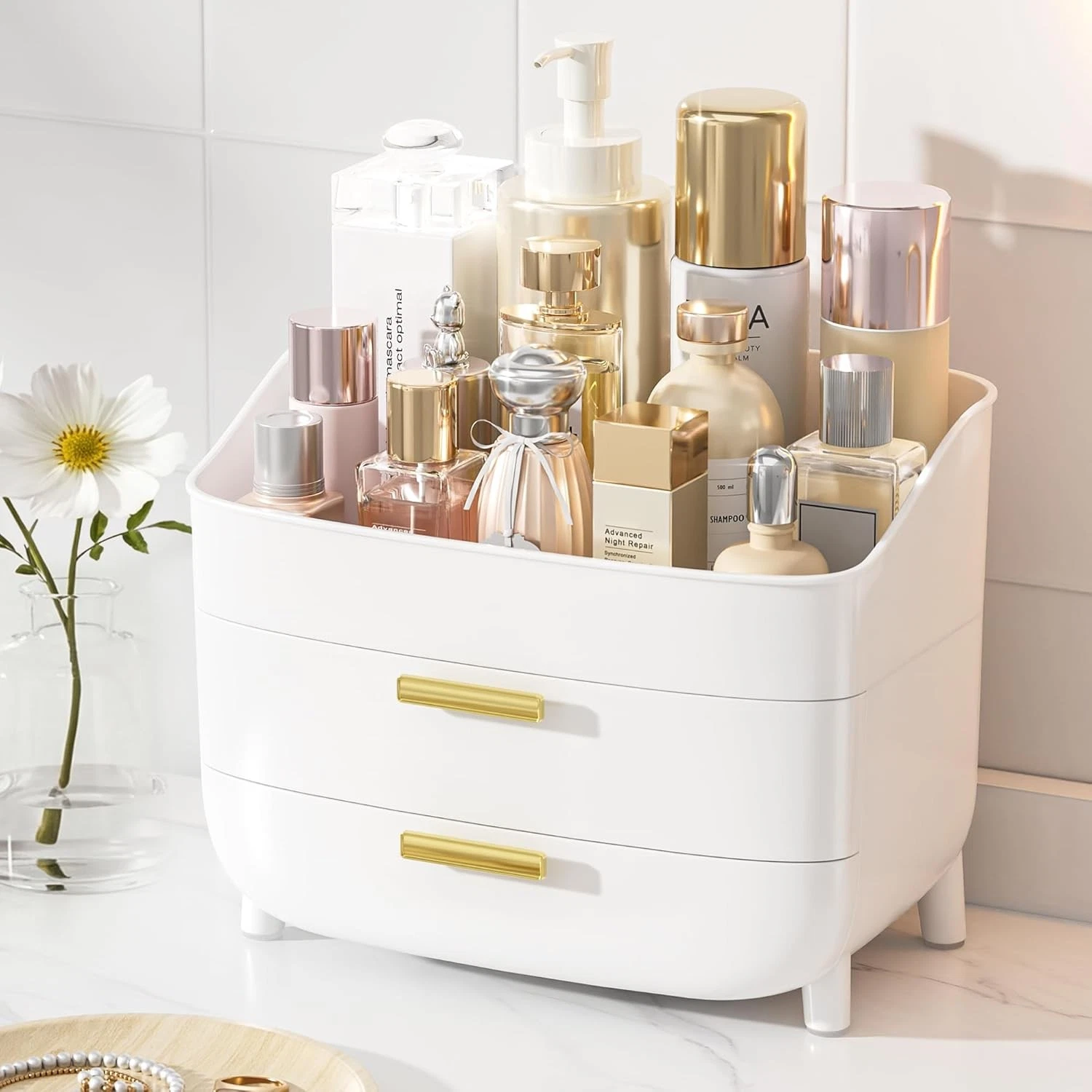 3-Tier Skincare Makeup Organizer W/ Drawers Vanity & Bathroom Countertop Large