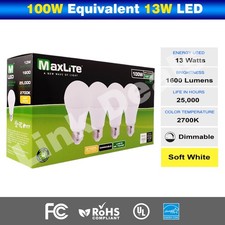 Maxlite 100W Equivalent 13W LED Light Bulb Soft White 2700K A19 Dimmable