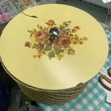 Harvey Vintage Yellow Wicker Sewing Basket