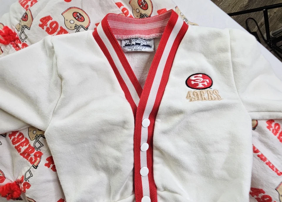 Lote de atuendos y mantas vintage de bebé de los 49ers de San Francisco Brandon EE. UU. 6 meses NFL Foto 2 de 4