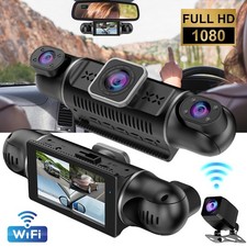 Dual Lens Car Dash Cam with Front Rear Internal Camera HD Dashcam Taxi +64G Card