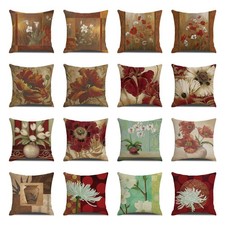 18" Vintage Blossom Floral Throw Pillow Cover Wine Red Poppy Flower Cushion Case