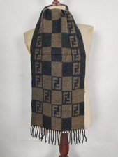 Fendi genuine vintage patterned Brown / Grey wool winter Scarf Scarves
