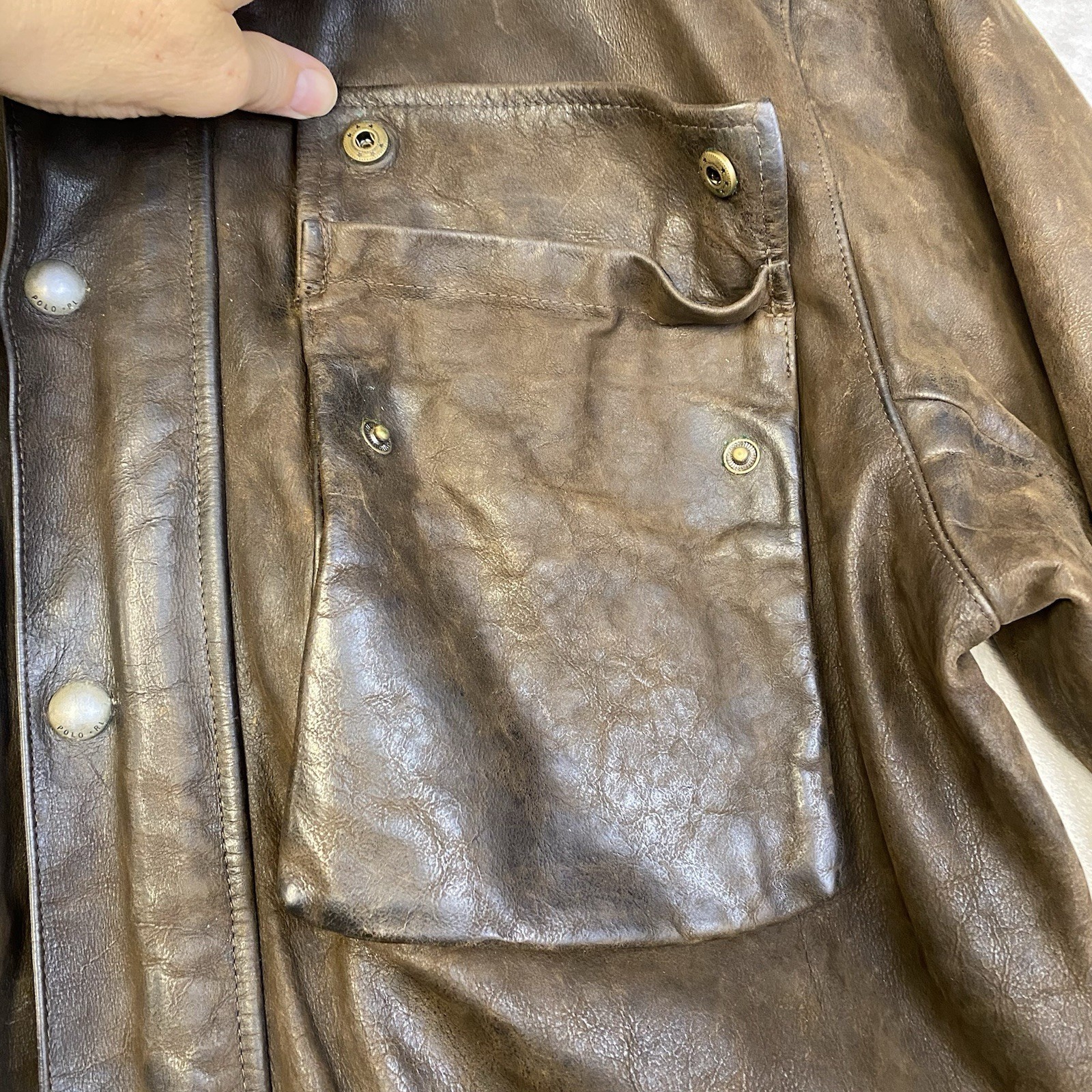 Vintage Polo Ralph Lauren Leather Field Jacket Brown Distressed Safari Utility image 5